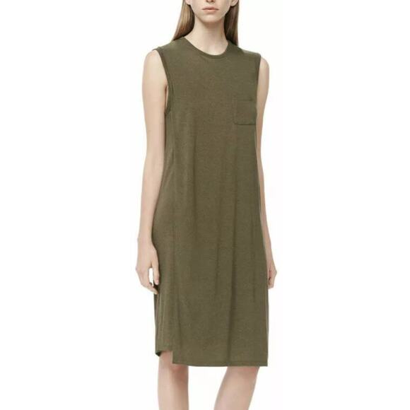 T by Alexander Wang Dress Womens Small Olive Green Overlap Tank Mini Jersey Knit - Picture 1 of 13